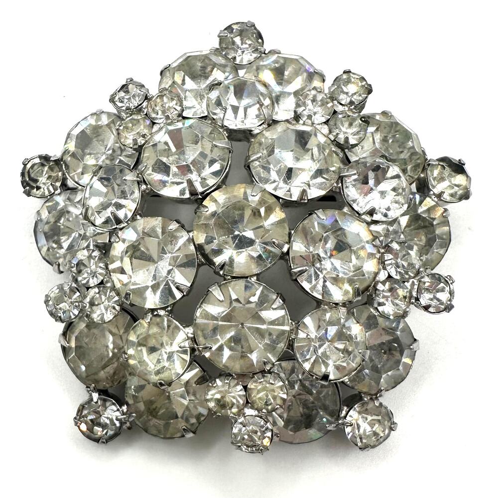 Juliana 1960s vintage silver tone clear glass rhinestones large brooch